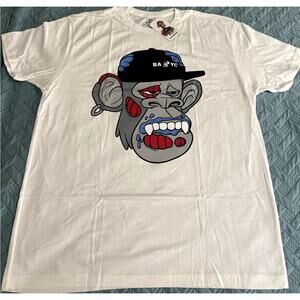 BAWS MENS T-SHIRT WHITE XL T-SHIRT WITH GRAY/RED/BLACK DESIGN NWT